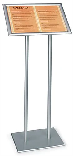 22 X 14 Menu Stand For Floor, Snap Open, Fits (2) 11 X 14 Graphics - Silver