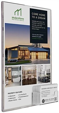 8.5 X 11 Acrylic Sign Holder For Wall, Business Card Pocket, Magnet Strips - Clear