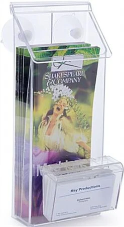 Outdoor Acrylic Brochure Window Rack, 4"w, Business Card Pocket, Suction Cups - Clear