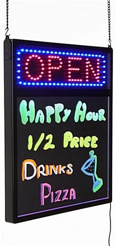 Hanging "OPEN" Animated LED Sign W/ Black Write-On Board, Wet Erase - Blue & Red