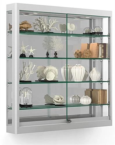 3x3 Wall Mounted Display Case W/Mirror Back & 2 Top LED Lights, Locking - Silver 3 3x3 Wall Mounted Display Case W/Mirror Back & 2 Top LED Lights, Locking - Silver