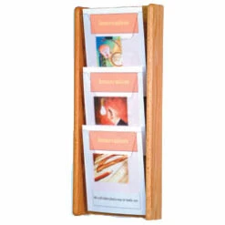 3-Tiered Wood Magazine Wall Rack, 8.5"w, 3 Pockets - Light Oak