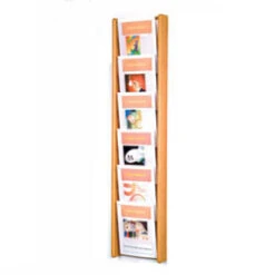 6-Tiered Wood Magazine Wall Rack, 8.5"w, 6 Pockets - Light Oak