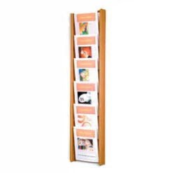 6-Tiered Wood Magazine Wall Rack, 8.5"w, 6 Pockets - Medium Oak