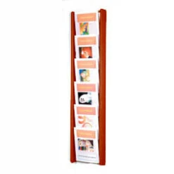 6-Tiered Wood Magazine Wall Rack, 8.5"w, 6 Pockets - Mahogany
