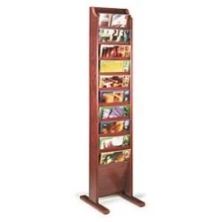 Tiered Wooden Magazine Floor Stand, 8.5" Wide Pockets, Solid Wood Construction