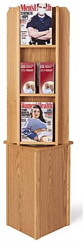 4-Sided Literature Floor Stand, 4"/8.5"w, 12/24 Pockets, Rotating - Light Oak
