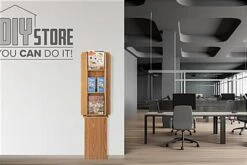 4-Sided Literature Floor Stand, 4"/8.5"w, 12/24 Pockets, Rotating - Medium Oak -LuxeDisplay Shop wdflmo.ra6 preview