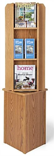 4-Sided Literature Floor Stand, 4"/8.5"w, 12/24 Pockets, Rotating - Medium Oak