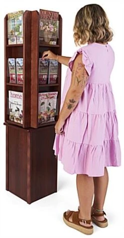 4-Sided Literature Floor Stand, Solid Wood, Customizable Pockets, Revolving -LuxeDisplay Shop wdflrm.ra5 preview