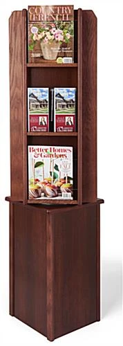 4-Sided Literature Floor Stand, Solid Wood, Customizable Pockets, Revolving