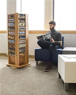 10-Tiered Magazine Floor Stands, 8.5"w, 40 Pockets, Rotating - Light Oak -LuxeDisplay Shop wdflsp40lo.renv preview