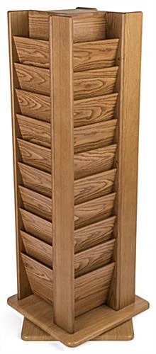 10-Tiered Magazine Floor Stands, 8.5"w, 40 Pockets, Rotating - Medium Oak