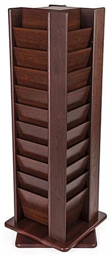 10-Tiered Magazine Floor Stands, 8.5"w, 40 Pockets, Rotating - Mahogany