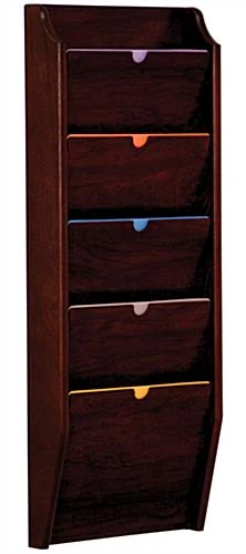 14”w Hanging File Holder, 5-Tiered, Wall Mount, HIPAA Compliant - Mahogany