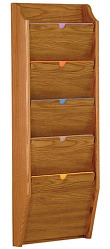 14” W Hanging File Holder, 5-Slots, Solid Wood, Wall Mount, HIPAA Compliant