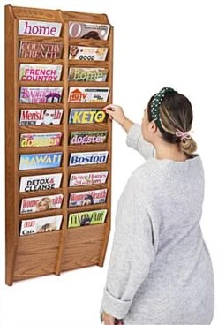 10-Tiered Wood Magazine Wall Rack, 8.5"w, 20 Pockets - Medium Oak 14 10-Tiered Wood Magazine Wall Rack, 8.5"w, 20 Pockets - Medium Oak -LuxeDisplay Shop wdwm20mo.ra5 preview