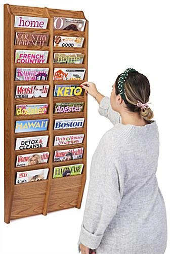 10-Tiered Wood Magazine Wall Rack, 8.5"w, 20 Pockets - Medium Oak 8 10-Tiered Wood Magazine Wall Rack, 8.5"w, 20 Pockets - Medium Oak - Image 6