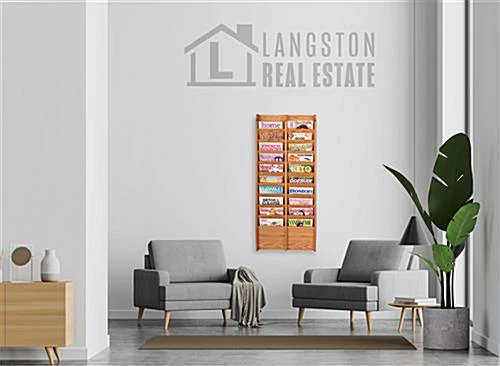 10-Tiered Wood Magazine Wall Rack, 8.5"w, 20 Pockets - Medium Oak 9 10-Tiered Wood Magazine Wall Rack, 8.5"w, 20 Pockets - Medium Oak - Image 7