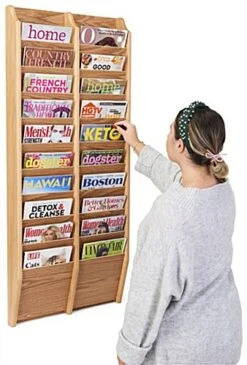 10-Tiered Wood Magazine Wall Rack, 8.5"w, 20 Pockets - Light Oak -LuxeDisplay Shop wdwm20ok.ra5 preview