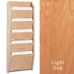 14”w Hanging File Holder, 5-Tiered, Slanted Pockets, Wall Mount, Wood Construction