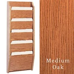 14”w Hanging File Holder, 5-Tiered, Wall Mount, Slanted Front - Medium Oak