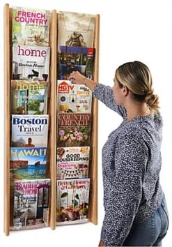 6-Tiered Wood Literature Wall Rack, 4"/8.5"w, 12-24 Pockets - Light Oak -LuxeDisplay Shop wmac2r12lo.ra5 preview