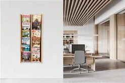 6-Tiered Wood Literature Wall Rack, 4"/8.5"w, 12-24 Pockets - Light Oak -LuxeDisplay Shop wmac2r12lo.ra6 preview