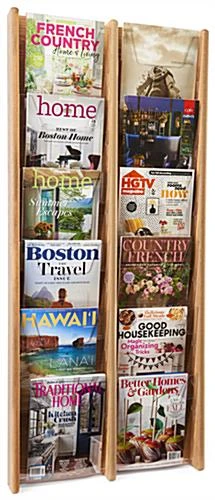 6-Tiered Wood Literature Wall Rack, 4"/8.5"w, 12-24 Pockets - Light Oak