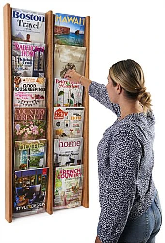 6-Tiered Wood Literature Wall Rack, 4"/8.5"w, 12-24 Pockets - Medium Oak 8 6-Tiered Wood Literature Wall Rack, 4"/8.5"w, 12-24 Pockets - Medium Oak - Image 6