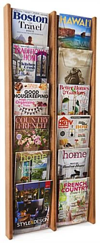 6-Tiered Wood Literature Wall Rack, 4"/8.5"w, 12-24 Pockets - Medium Oak