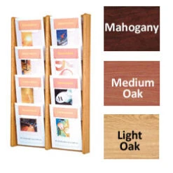 4-Tiered Wood Literature Wall Rack, 4"/8.5"w, 8-16 Pockets - Medium Oak