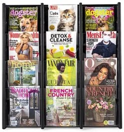 4-Tiered Wood Literature Wall Rack, 4"/8.5"w, 12-24 Pockets - Black -LuxeDisplay Shop wmac3r12bk.ra1 preview