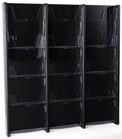 4-Tiered Wood Literature Wall Rack, 4"/8.5"w, 12-24 Pockets - Black -LuxeDisplay Shop wmac3r12bk.ra2 preview