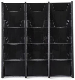4-Tiered Wood Literature Wall Rack, 4"/8.5"w, 12-24 Pockets - Black -LuxeDisplay Shop wmac3r12bk.ra3 preview
