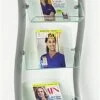 3-Tiered Literature Wall Rack, 4"/8.5"w, 3-6 Pockets, Curved - Silver