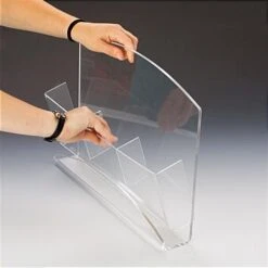 3-Tiered Metal Wall Literature Rack, 4"/8.5"w, 6-9 Pockets, Curved - Silver -LuxeDisplay Shop wmlh4518.ra2 preview