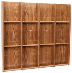 2-Tiered Wood Literature Wall Rack, 4"/8.5"w, 12-24 Pockets - Medium Oak -LuxeDisplay Shop wmlm12mo.ra2 preview