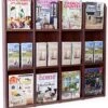 2-Tiered Wood Literature Wall Rack, 4"/8.5"w, 12-24 Pockets - Mahogany