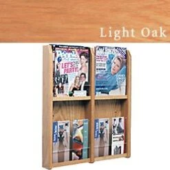2-Tiered Wood Literature Wall Rack, 4"/8.5"w, 4-8 Pockets - Light Oak