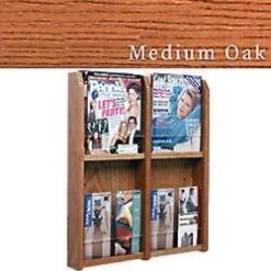 2-Tiered Wood Literature Wall Rack, 4"/8.5"w, 4-8 Pockets - Medium Oak