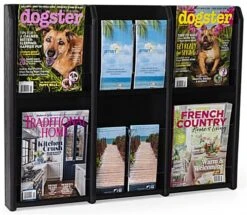 2-Tiered Wood Literature Wall Rack, 4"/8.5"w, 6-12 Pockets - Black