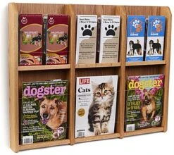 2-Tiered Wood Literature Wall Rack, 4"/8.5"w, 6-12 Pockets - Light Oak