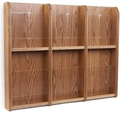 2-Tiered Wood Literature Wall Rack, 4"/8.5"w, 6-12 Pockets - Medium Oak -LuxeDisplay Shop wmlm6mo.ra2 preview