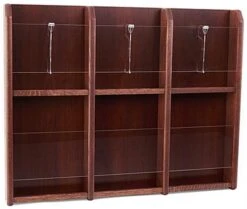 2-Tiered Wood Literature Wall Rack, 4"/8.5"w, 6-12 Pockets - Mahogany -LuxeDisplay Shop wmlm6rm.ra2 preview