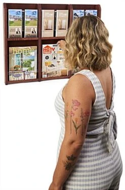 2-Tiered Wood Literature Wall Rack, 4"/8.5"w, 6-12 Pockets - Mahogany -LuxeDisplay Shop wmlm6rm.ra6 preview