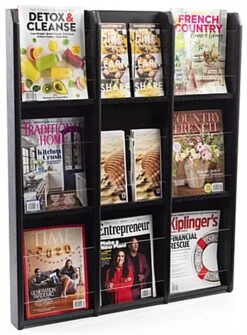 3-Tiered Literature Wall Rack, 4"/8.5"w, 9-18 Pockets - Black