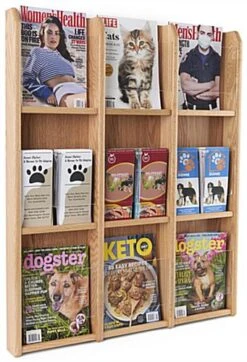 3-Tiered Wood Literature Wall Rack, 4"/8.5"w, 9-18 Pockets - Light Oak