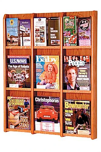 3-Tiered Wood Literature Wall Rack, 4"/8.5"w, 9-18 Pockets - Medium Oak 4 3-Tiered Wood Literature Wall Rack, 4"/8.5"w, 9-18 Pockets - Medium Oak - Image 2