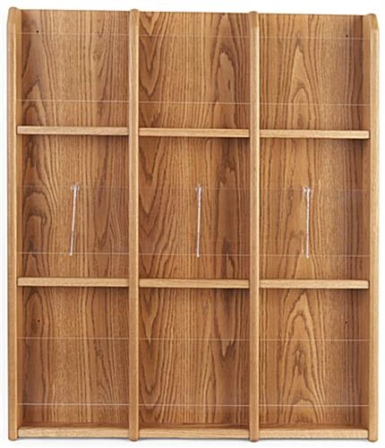 3-Tiered Wood Literature Wall Rack, 4"/8.5"w, 9-18 Pockets - Medium Oak 6 3-Tiered Wood Literature Wall Rack, 4"/8.5"w, 9-18 Pockets - Medium Oak - Image 4